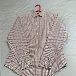 Banana Republic Men's Plaid Button-Down Shirt - Brown and White: IMMACULATE